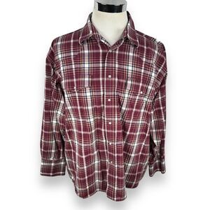 Vintage Wrangler Western Shirt Mens 2XL XXL Red White Plaid‎ Pearl Snap Cowboy